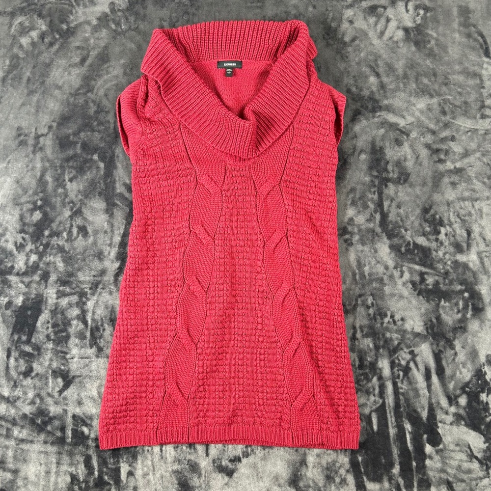 Express Cowl Neck Sweater Womens Small Red Cable Knit Merino Wool Blend Tunic